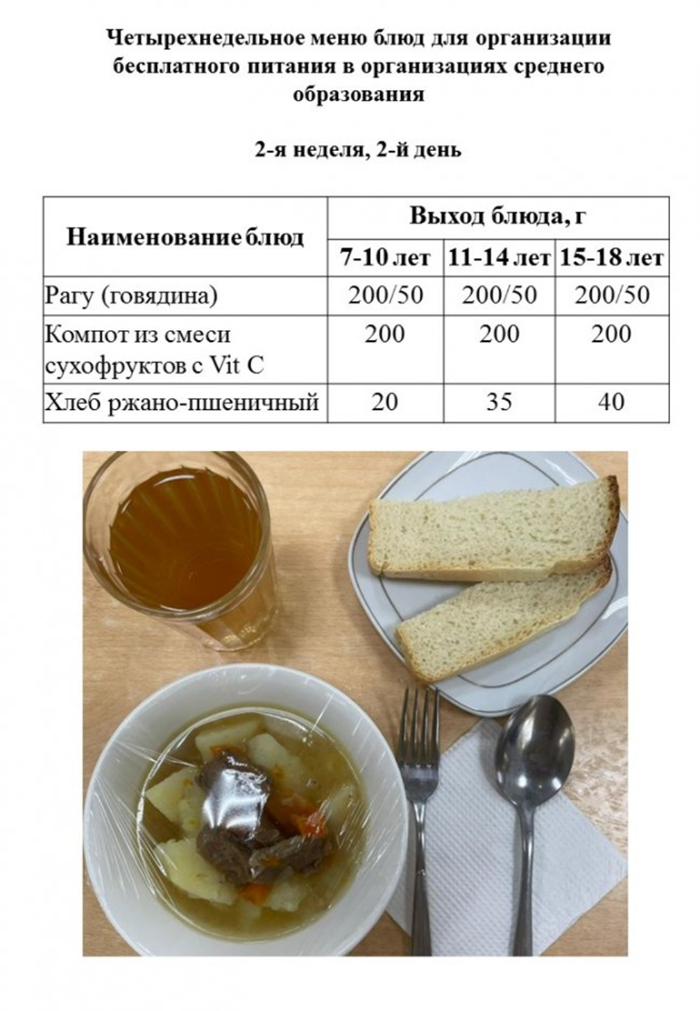 Меню блюд 2-я неделя, 2-й день