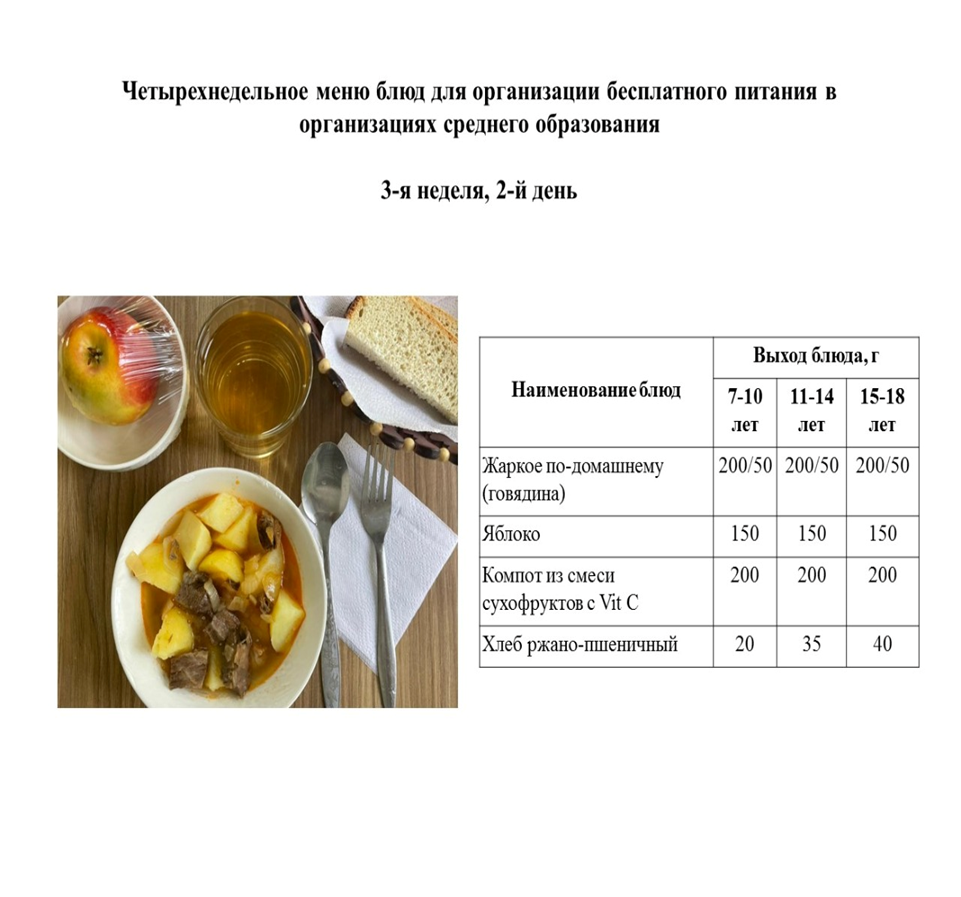 Меню блюд 3-неделя, 2-день